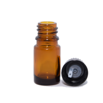 5ml Amber Glass Dropper Bottle Round with 0.9mm Vertical Dropper and Black Tamper Evident Screw Cap